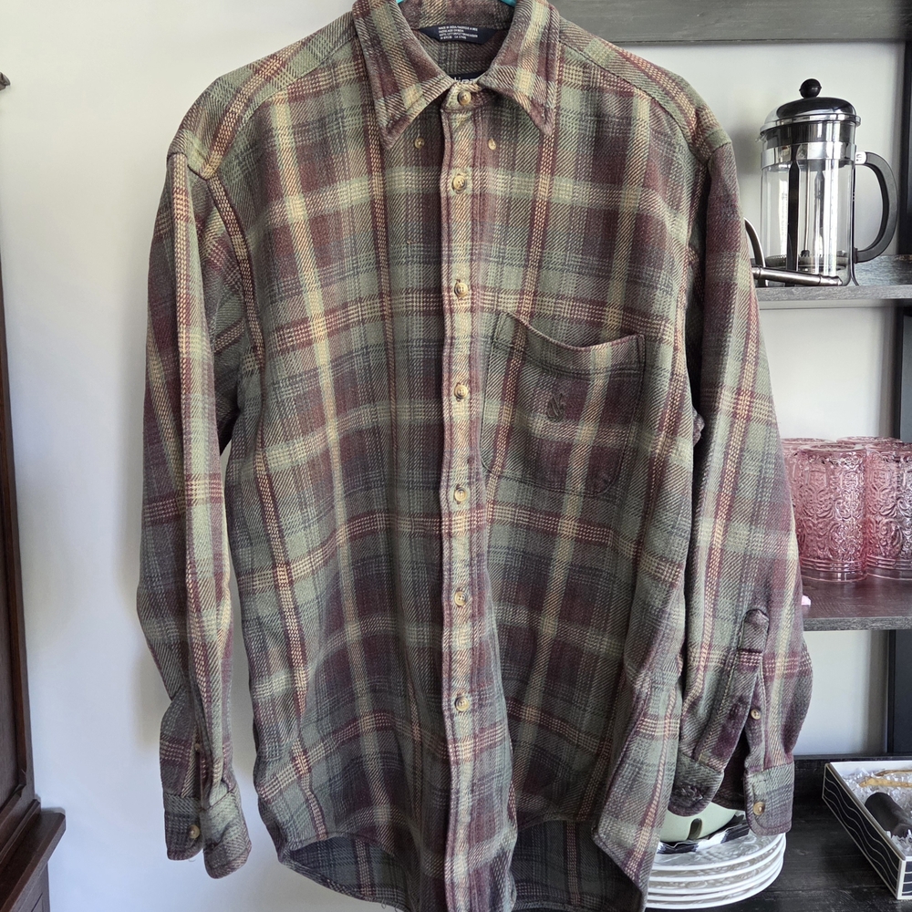 Nautica Large 100% Cotton Plaid Button-Down Shirt Heavy Duty Warm